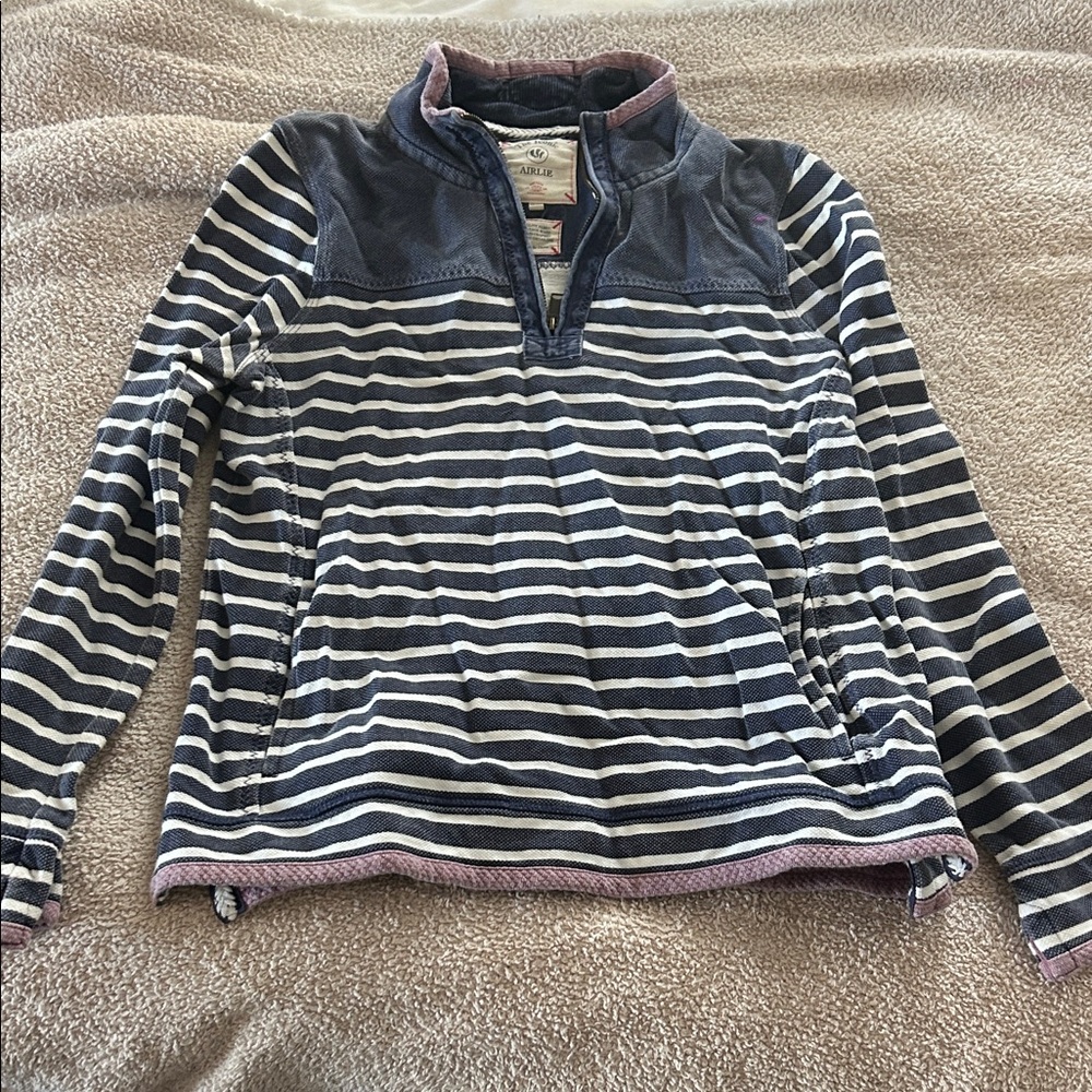 Fat Face Navy and White Striped Pullover